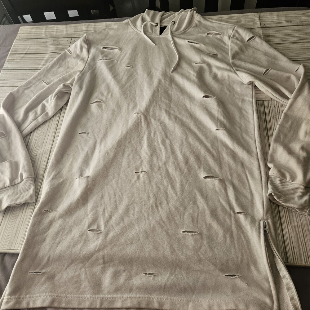 American Stitch Hoodie Mens Large White Pullover Sweatshirt Distressed